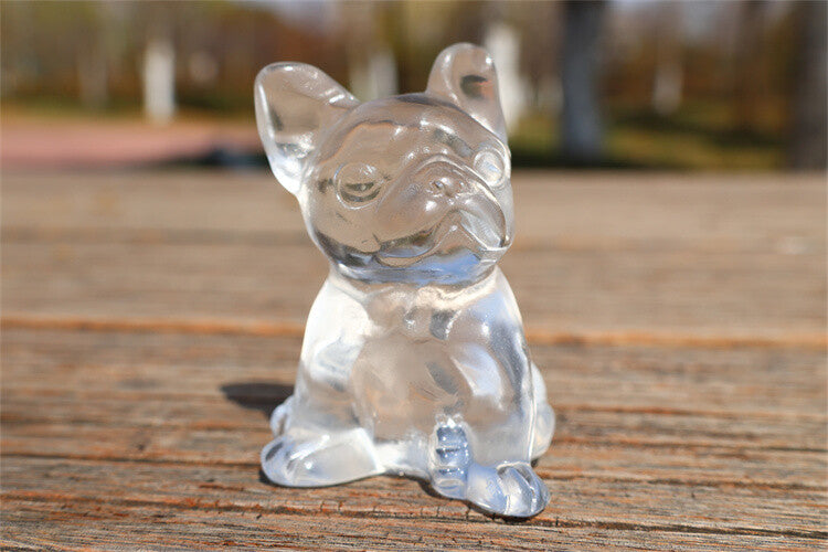 2" Carved Clear Melting Stone French Bulldog Reiki Crystal Skull Figurine 1pc