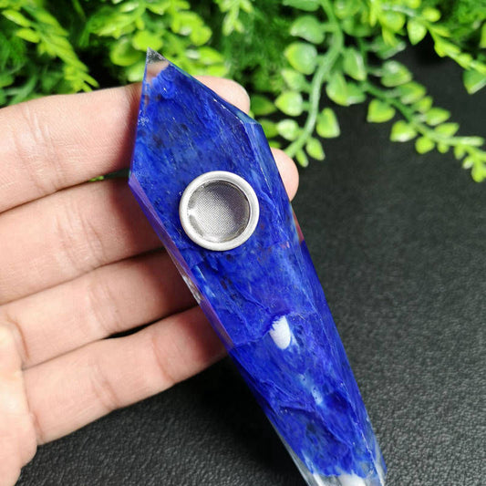 Natural Blue Melting Stone Smoking Pipe Quartz Crystal Wand Point Reiki Obelisk