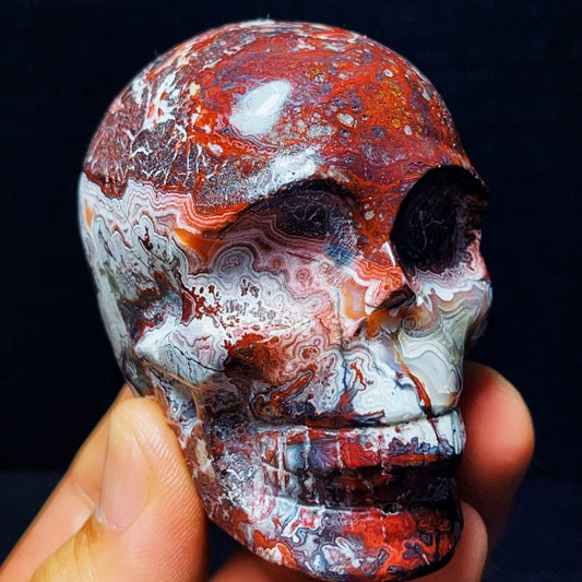 696G Handcarved skull Mexico Crazy Agate Crystal Healing