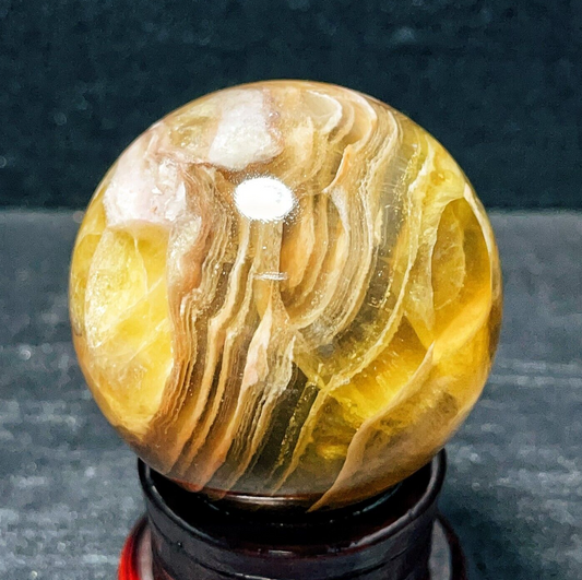 345G Natural Polished Yellow Fluorite Sphere Ball Crystal Healing