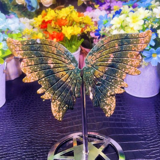 Natural Handcarved Ocean Jasper Butterfly wings Crystal Healing 1