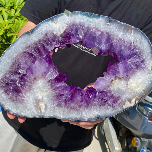 7.83LB Large Natural Amethyst Cave Crystal Slice Crescent shaped Hand Cut Repai.