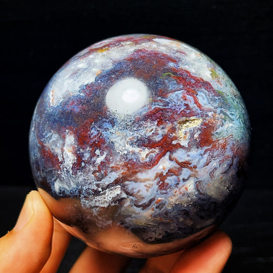 783G Natural Polished Moss Agate Sphere Agate Crystal Ball Healing