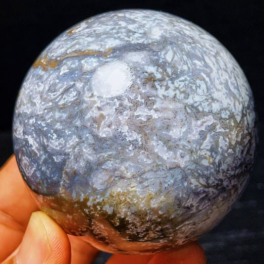 440G Natural Polished Moss Agate Sphere Agate Crystal Ball Healing