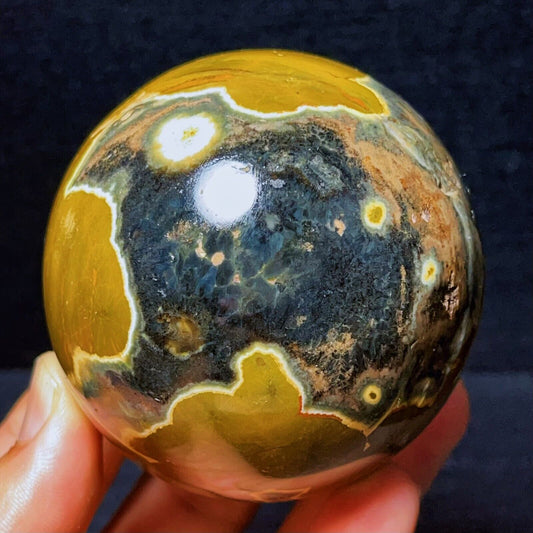 487G Natural Polished Ocean Jasper Sphere Ball Crystal Stone Healing
