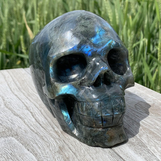 3.65LB Top Natural Labradorite Quartz Skull carved Crystal skull Reiki Healing