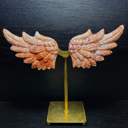 302G Natural Polished Pink Agate Crystal carved wings Crystal Healing SL