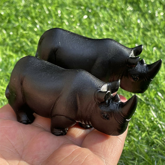 2.3“ Natural rhino Carved Quartz Crystal Obsidian Skull Healing care 1PC