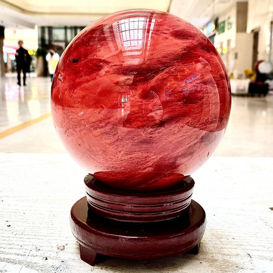 7.81LB Red Melting Stone Quartz Crystal Sphere Ball Healing Reiki Décor