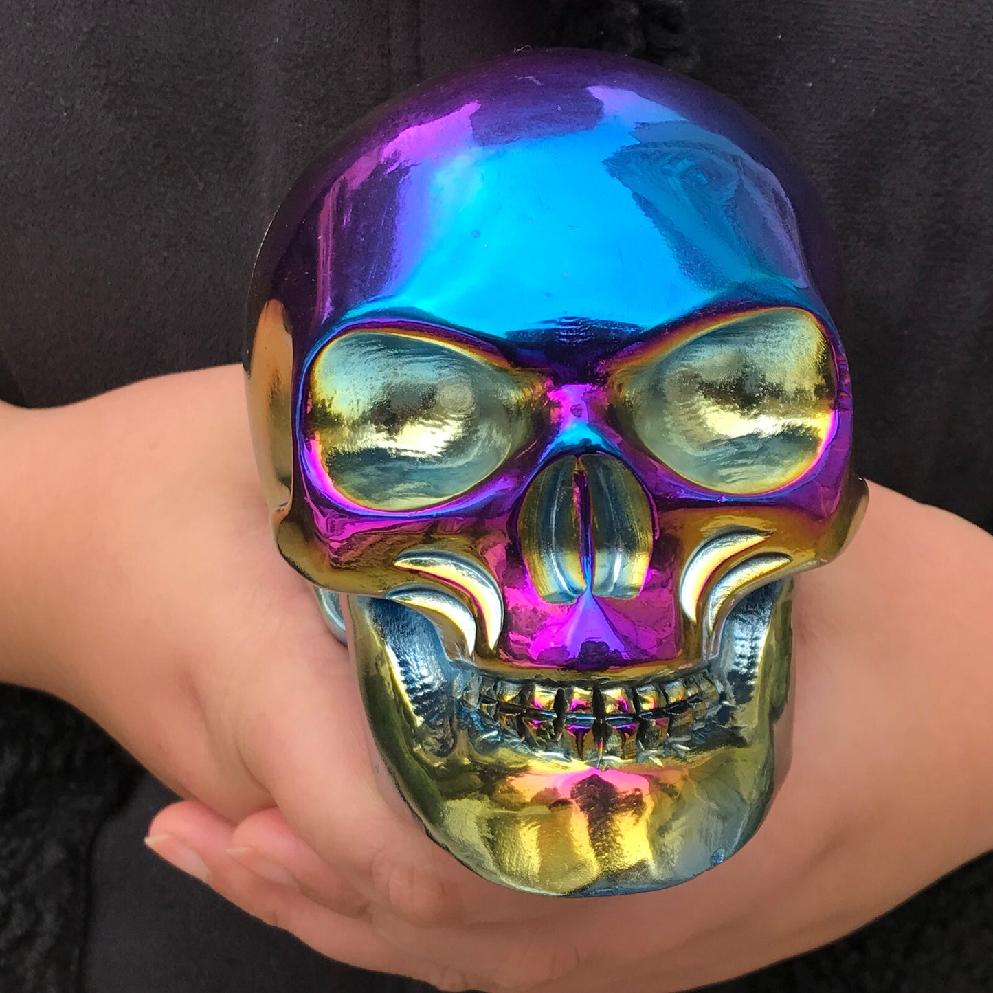 1380g Rainbow Titanium Quartz Skull Carved Crystal Reiki Healing