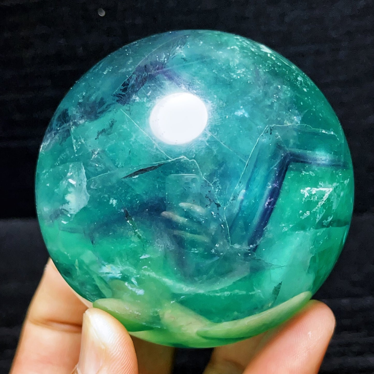 877G Natural Polished Green Purple Fluorite Sphere Ball Crystal Healing