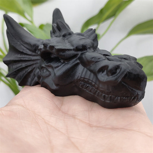 4" Natural Hand Carved Obsidian Dragon,Quartz Crystal Skull Healing 1pc