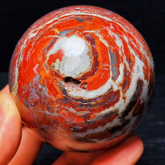 613G Natural Polished Warring States Red Agate Sphere Crystal Healing