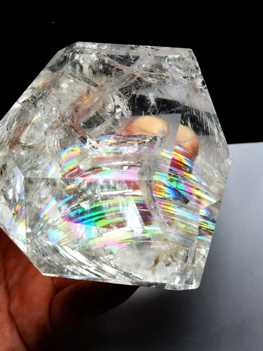Tibetan High Altitude Clear Rainbow 6 Side Crystal Quartz Point 3.97 in