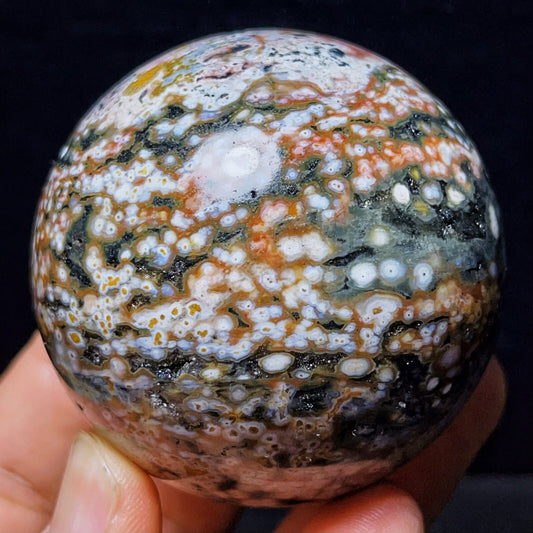 345G Natural Polished Orbicular Ocean Jasper Sphere Crystal Healing
