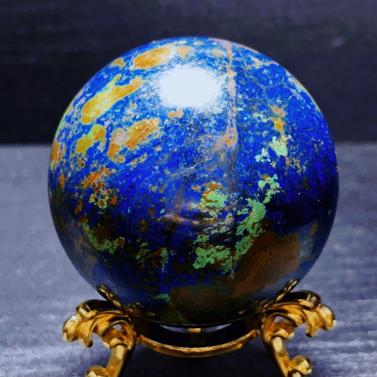 597G Natural Polished Phoenix Blue Gold Agate Crystal Ball Healing