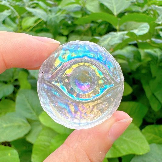 Titanium Rainbow Aura Eyeball Quartz carving,Reiki Heal Clear Melting Stone