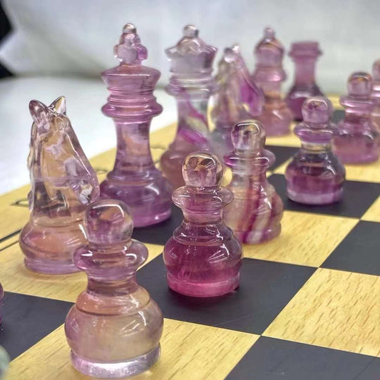 Colorful fluorite chess ️ Match with a stereotyped chess box  chessboard