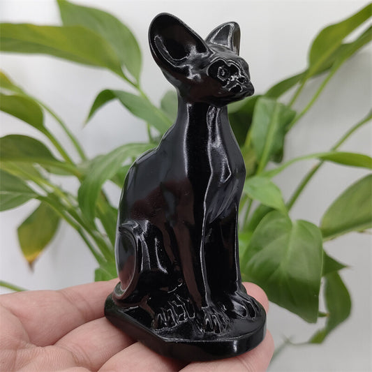 3.3" Natural Obsidian Carved Egypt cats Quartz Crystal Skull Reiki gemstone 1pc