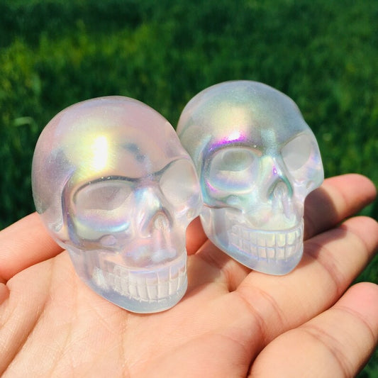 Titanium Rainbow Skull Smelting Quartz Hand Carved Reiki Healing Crystal Gift