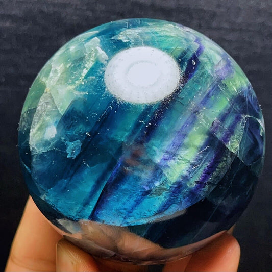 704G Natural Polished Green Purple Fluorite Sphere Crystal Healing