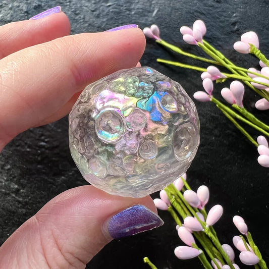 1pc Aura Titanium Quartz Moon Sphere Hand Carved Ball Crystal Healing 40MM