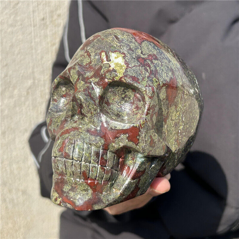 3LB Natural Dragon Blood Skull Carved Quartz Crystal Reiki Healing Mineral