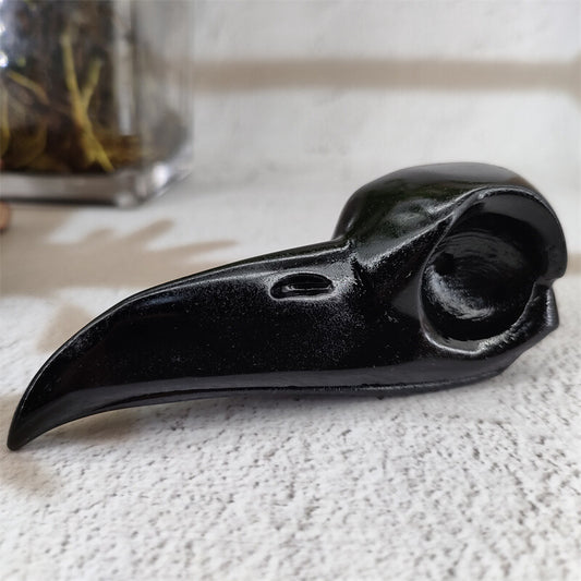 3.6" Natural Obsidian Carved Crow Skull Crystal Raven Crystal Skull Figurines