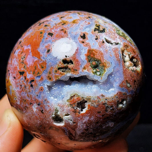 390G Natural Polished Orbicular Ocean Jasper Sphere Crystal Healing