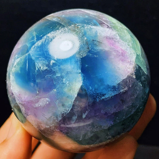 622G Natural Polished Green Purple Fluorite Sphere Crystal Healing