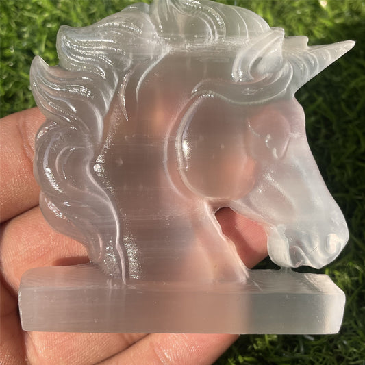 2.8" Natural Selenite stone unicorn Carved Quartz Crystal Decorate 1pc