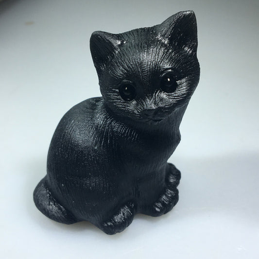 2.2“ Natural Hand Carved Quartz Cat Crystal Obsidian Cat Reiki