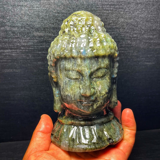 1508G Natural Polished labradorite Hand carved Buddha statues Healing