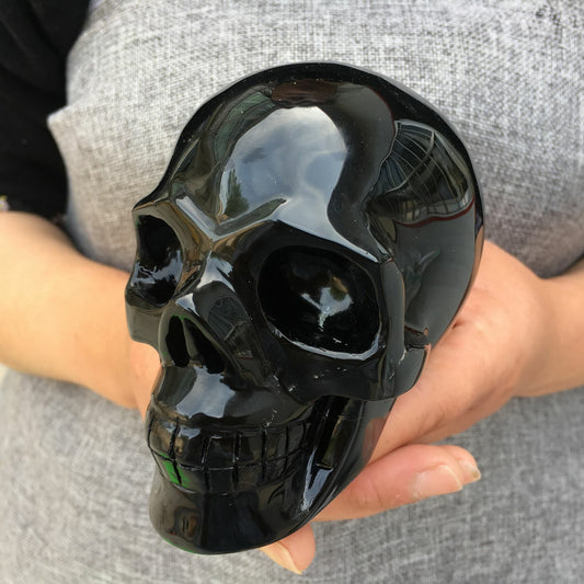 4" natural Obsidian quartz Skull hand Carved Crystal Halloween gifts 1pc