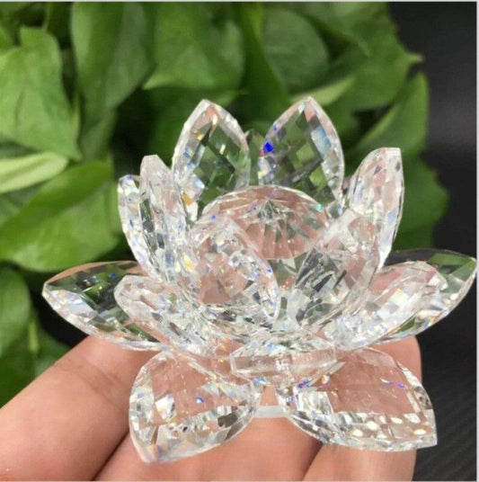 Melting stone Carved 3" Clear Lotus flower Quartz decoration Reiki Healing 1pc
