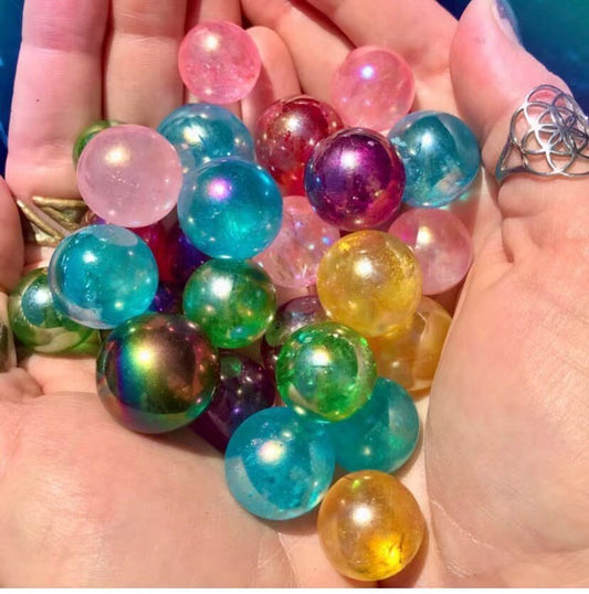 Lot de 50 boules de cristal de quartz hybrides en titane et aura arc-en-ciel 