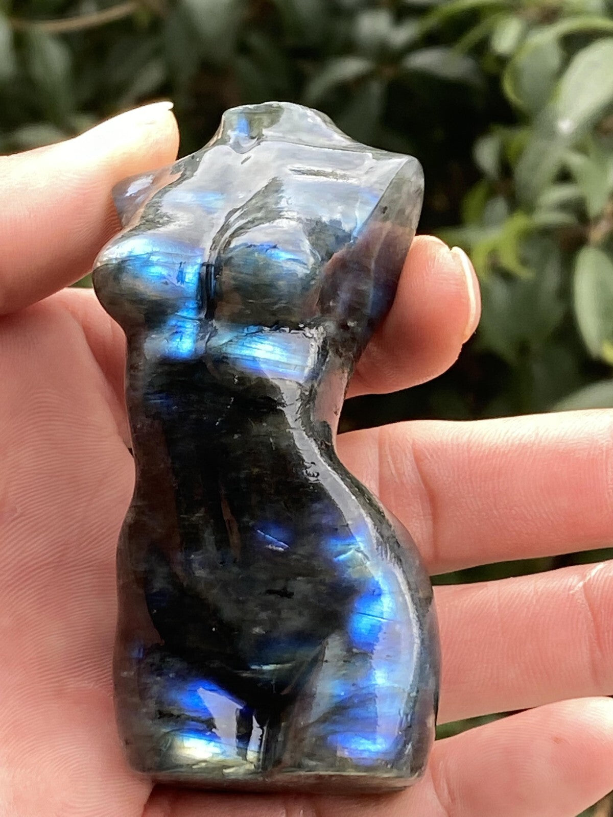 3"Carved Natural labradorite Goddess Quartz Crystal skull Body Sculpture 1PC.