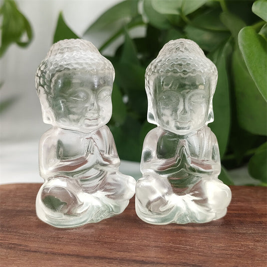 2.4" Clear Melting Stone Carved Buddha Quartz Crystal Skull Healing reiki 1pc