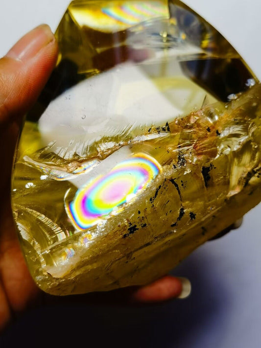 Tibetan High Altitude Clear Citrine Rainbow 6 Side Crystal Quartz Point 3.66 in