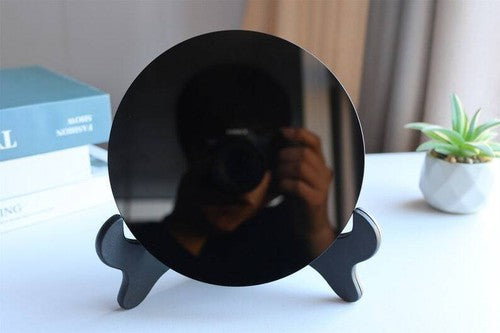 Natural Obsidian mirror, Obsidian wafer, crystal tray, Reiki Crystal gift+stand
