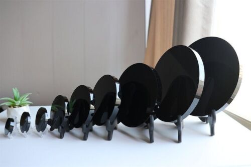 Natural Obsidian mirror, Obsidian wafer, crystal tray, Reiki Crystal gift+stand