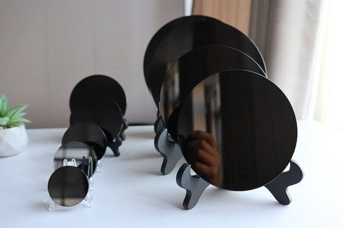 Natural Obsidian mirror, Obsidian wafer, crystal tray, Reiki Crystal gift+stand